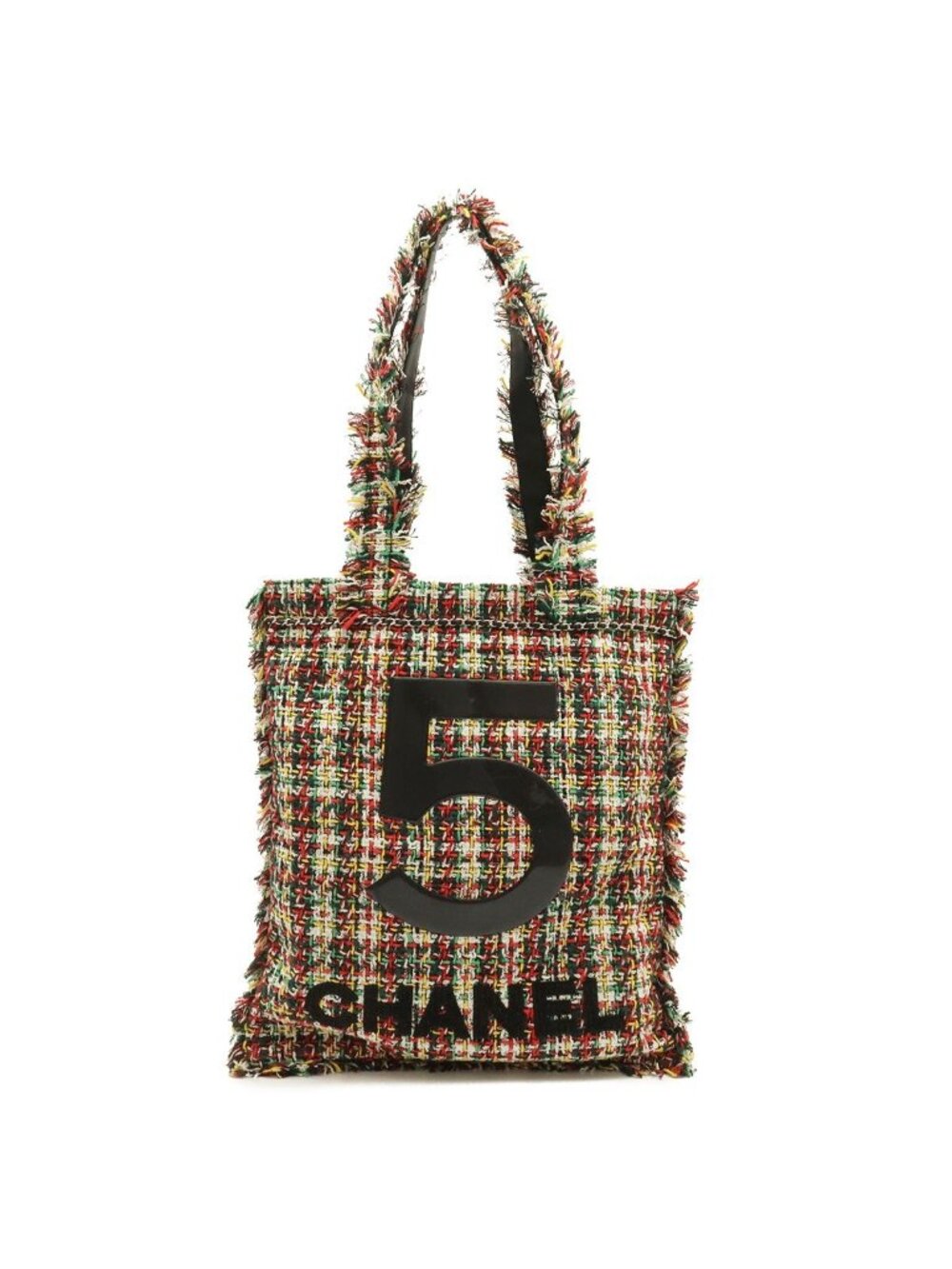 Chanel Tote Shoulder Bag Tweed Patent Multicolor Black